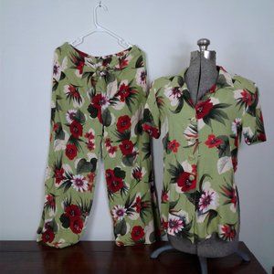 Vintage Metro Collection New York 10001 Tropical Floral 2 Pc Pant Suit Outfit S